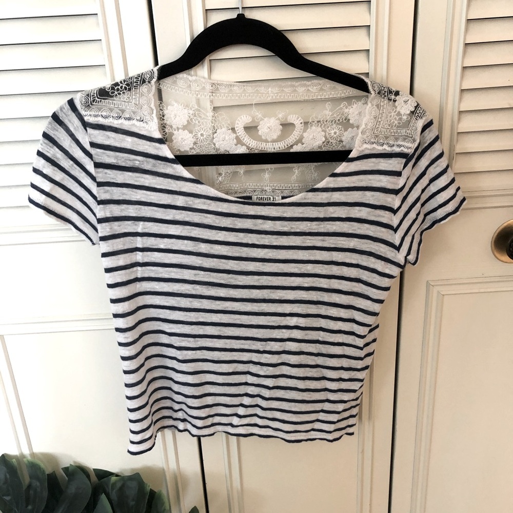 Striped crop top with back lace detail